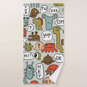 seamless background with cute cartoon monsters bath towel