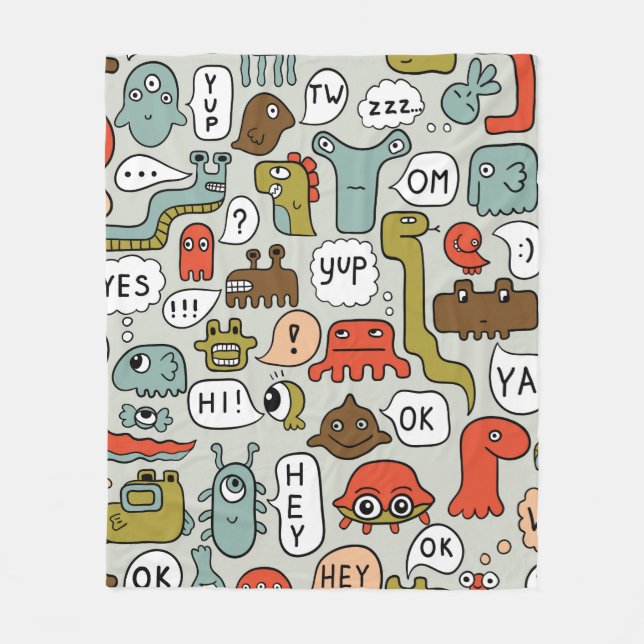 seamless background with cute cartoon monsters fleece blanket (Front)