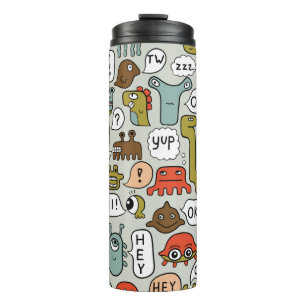 seamless background with cute cartoon monsters thermal tumbler