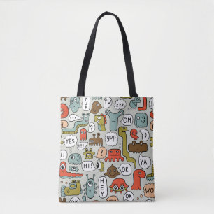 seamless background with cute cartoon monsters tote bag
