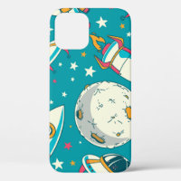 Seamless background with cute doodle astronauts, p