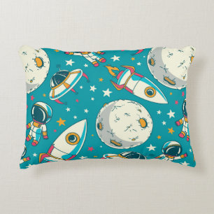 Seamless background with cute doodle astronauts, p decorative cushion