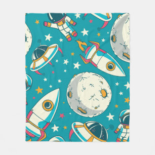Seamless background with cute doodle astronauts, p fleece blanket