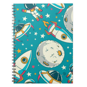 Seamless background with cute doodle astronauts, p notebook
