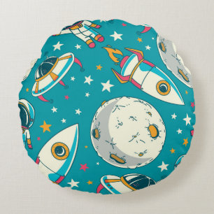 Seamless background with cute doodle astronauts, p round cushion