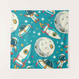 Seamless background with cute doodle astronauts, p tapestry