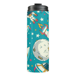 Seamless background with cute doodle astronauts, p thermal tumbler