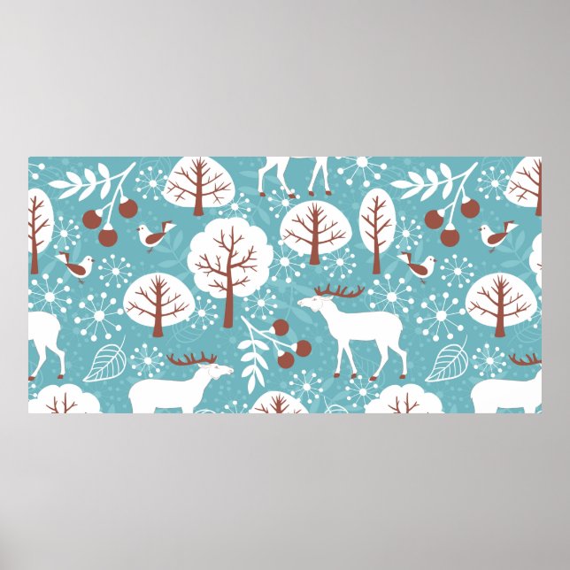 Seamless background with deer for winter and chris poster (Front)
