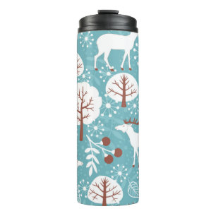 Seamless background with deer for winter and chris thermal tumbler
