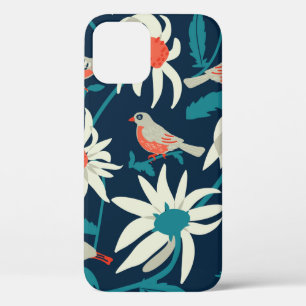 Seamless background with flowers and birds iPhone 12 case