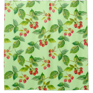 Seamless background with healthy berry - raspberry shower curtain