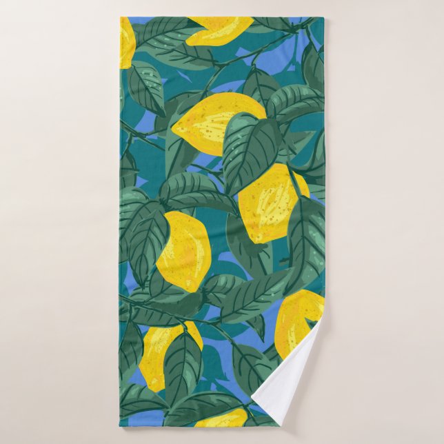 Seamless background with lemons and leaves. Citrus Bath Towel (Bath Towel)