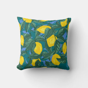Seamless background with lemons and leaves. Citrus Cushion