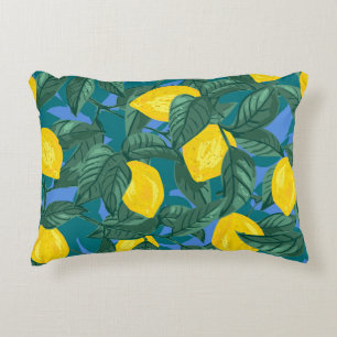Seamless background with lemons and leaves. Citrus Decorative Cushion