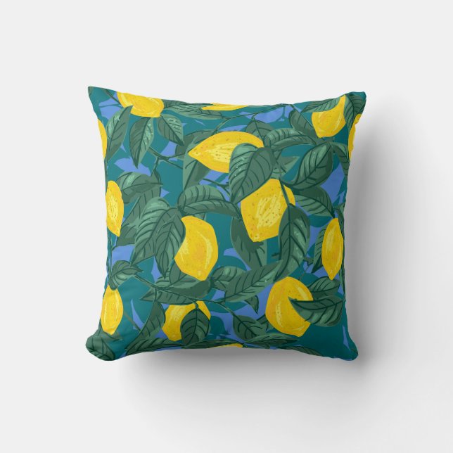 Seamless background with lemons and leaves cushion (Front)