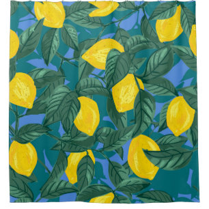 Seamless background with lemons and leaves shower curtain