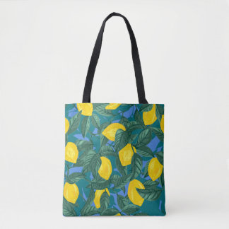 Seamless background with lemons and leaves tote bag