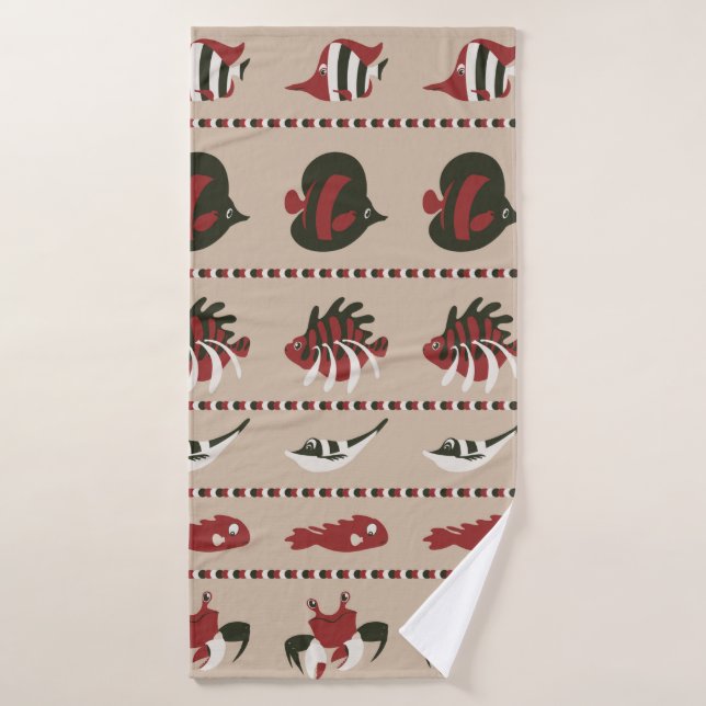 Seamless background with marine life - crab and di bath towel (Bath Towel)