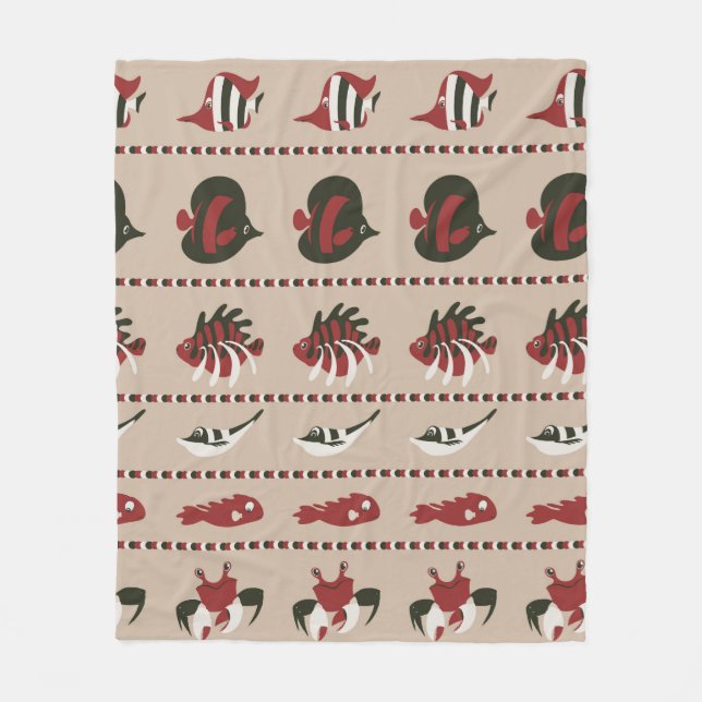 Seamless background with marine life - crab and di fleece blanket (Front)