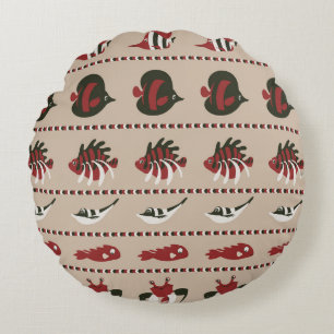Seamless background with marine life - crab and di round cushion
