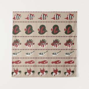 Seamless background with marine life - crab and di tapestry