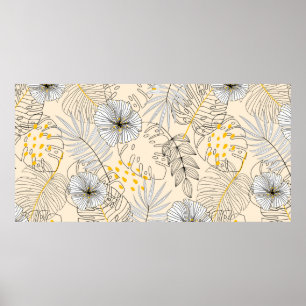 Seamless background with plants,leaves and flowers poster
