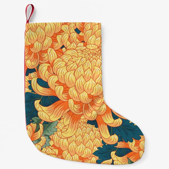 Seamless background with yellow flowers Japanese c Small Christmas Stocking (Front)