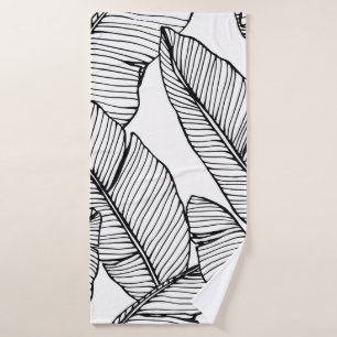 Seamless banana leaf pattern background. Black and Bath Towel