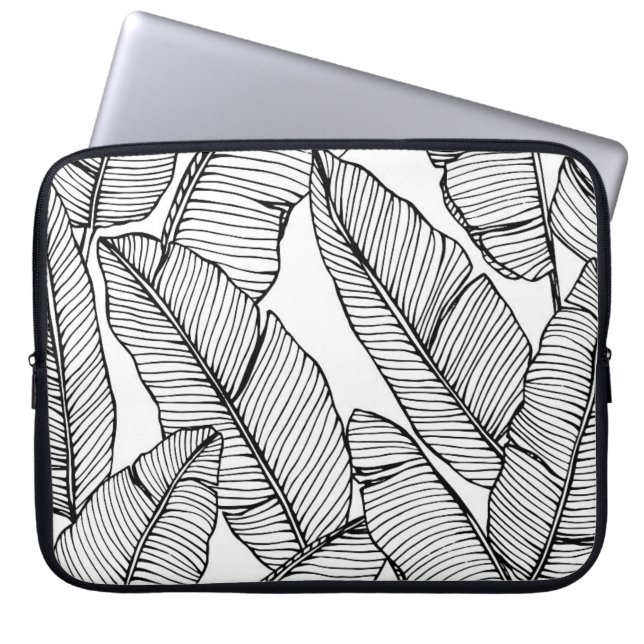 Seamless banana leaf pattern background. Black and Laptop Sleeve (Front)