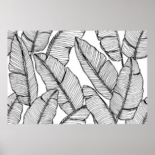 Seamless banana leaf pattern background. Black and Poster