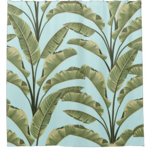 Seamless banana leaves. Vintage tropical pattern b Shower Curtain