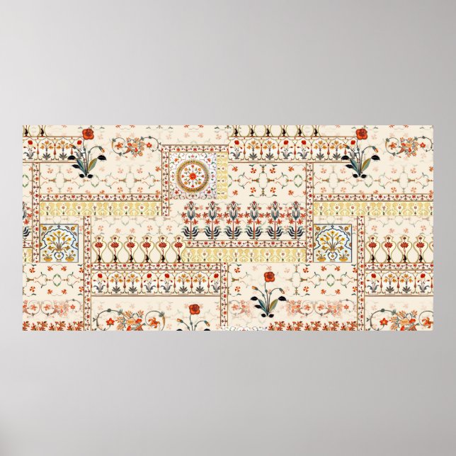 Seamless beautiful mughal floral with ethnic paisl poster (Front)