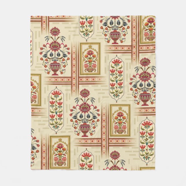 Seamless beautiful mughal flower motif with patter fleece blanket (Front)
