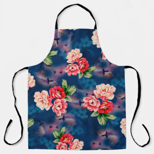 Seamless beautiful watercolor flower bouquet with apron