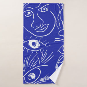 Seamless beauty face one line drawing isolated on bath towel