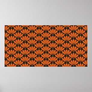 Seamless black and bronze orange oriental floral p poster