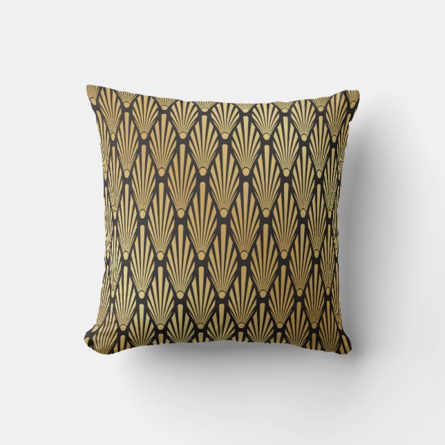Seamless black and gold Art Deco palm leaf pattern Cushion (Front)