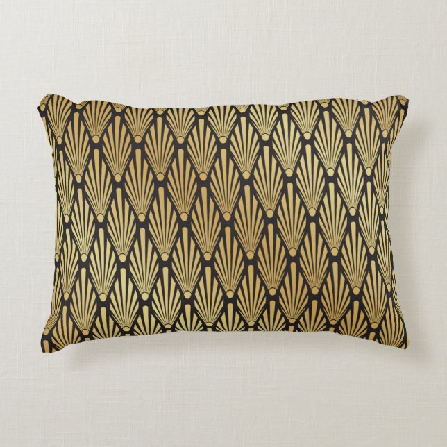 Seamless black and gold Art Deco palm leaf pattern Decorative Cushion (Front)