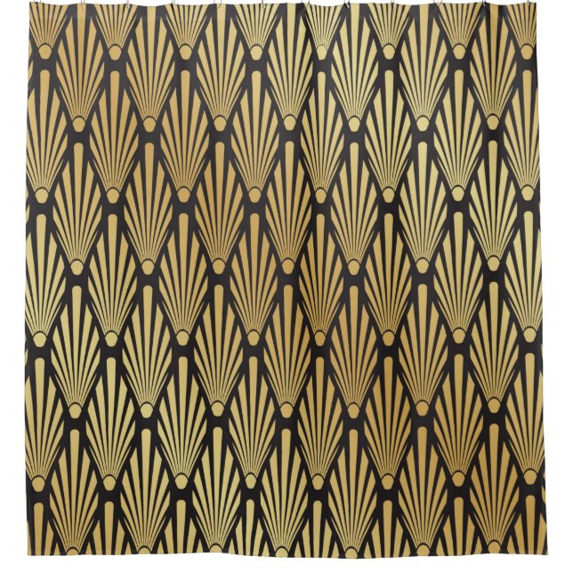 Seamless black and gold Art Deco palm leaf pattern Shower Curtain (Front)