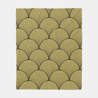 Seamless black and gold japanese art deco floral w fleece blanket