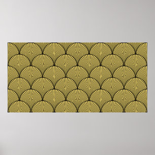 Seamless black and gold japanese art deco floral w poster
