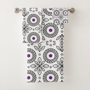 Seamless Black and White Line Art Pattern Bath Towel Set