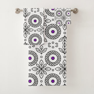 Seamless Black and White Line Art Pattern Bath Towel Set
