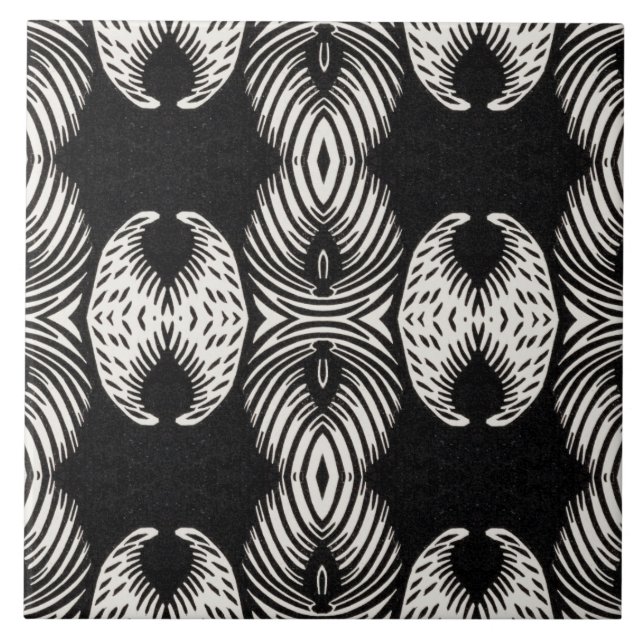 Seamless Black and White Repeating Pattern #10 Ceramic Tile (Front)