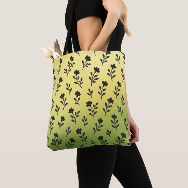 Seamless Black Floral Motifs Pattern Tote Bag (Close Up)