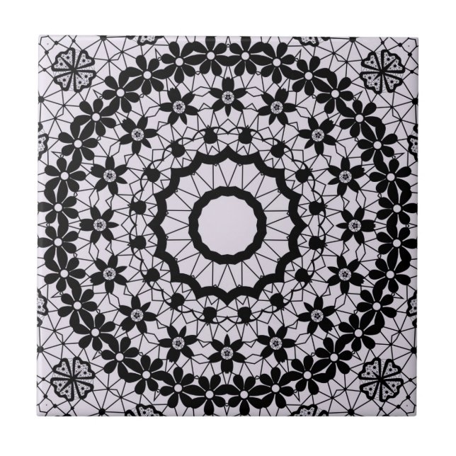 Seamless black lace lacy retro ornamental romantic ceramic tile (Front)