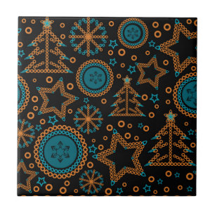 Seamless black Merry Christmas ornamental decor tr Ceramic Tile