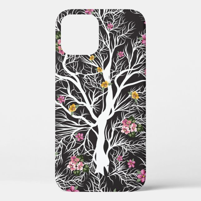 seamless black tree with colourful flower pattern Case-Mate iPhone case (Back)