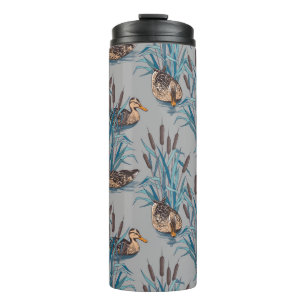 seamless black tree with colourful flower pattern thermal tumbler