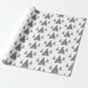 Seamless Black & White Christmas Tree Wrapping Paper